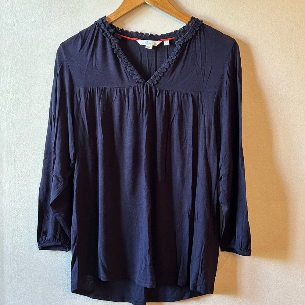 Boden Blue Ruffled 3/4 Sleeve Top